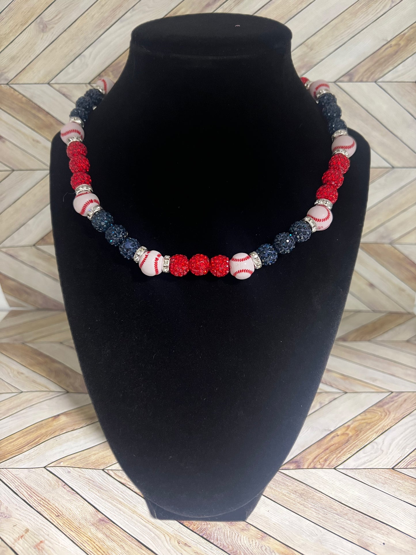 Navy & Red Baseball Bead Necklace
