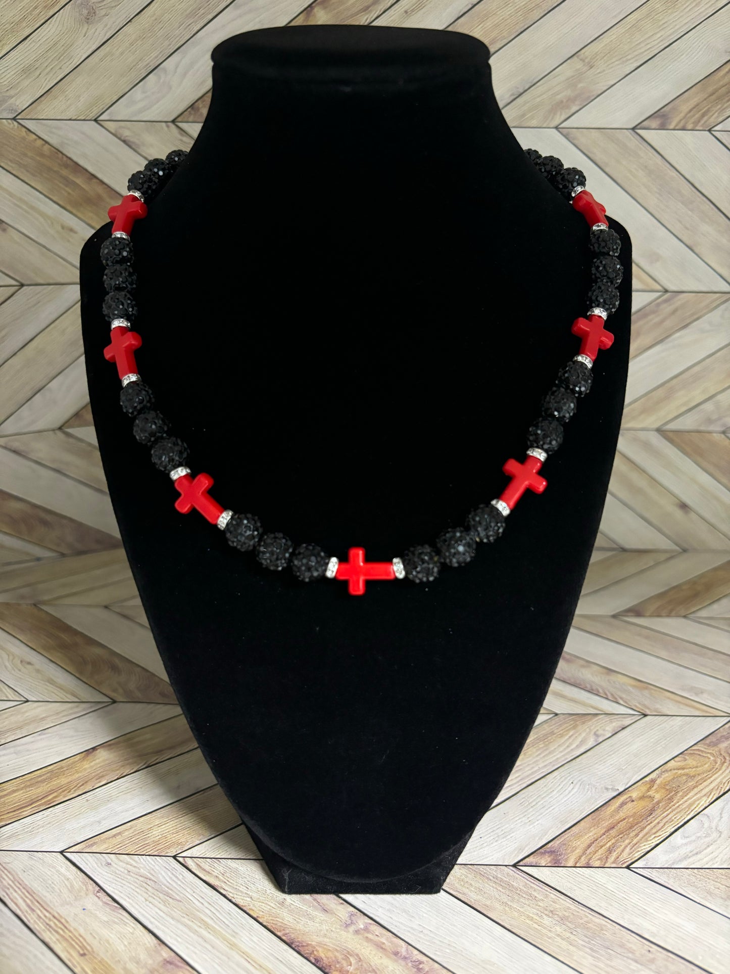 Black & Red Mini Cross Necklace
