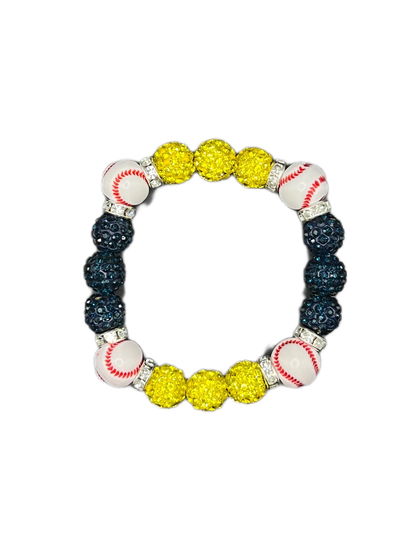 Navy & Yellow Baseball Bead Bracelet