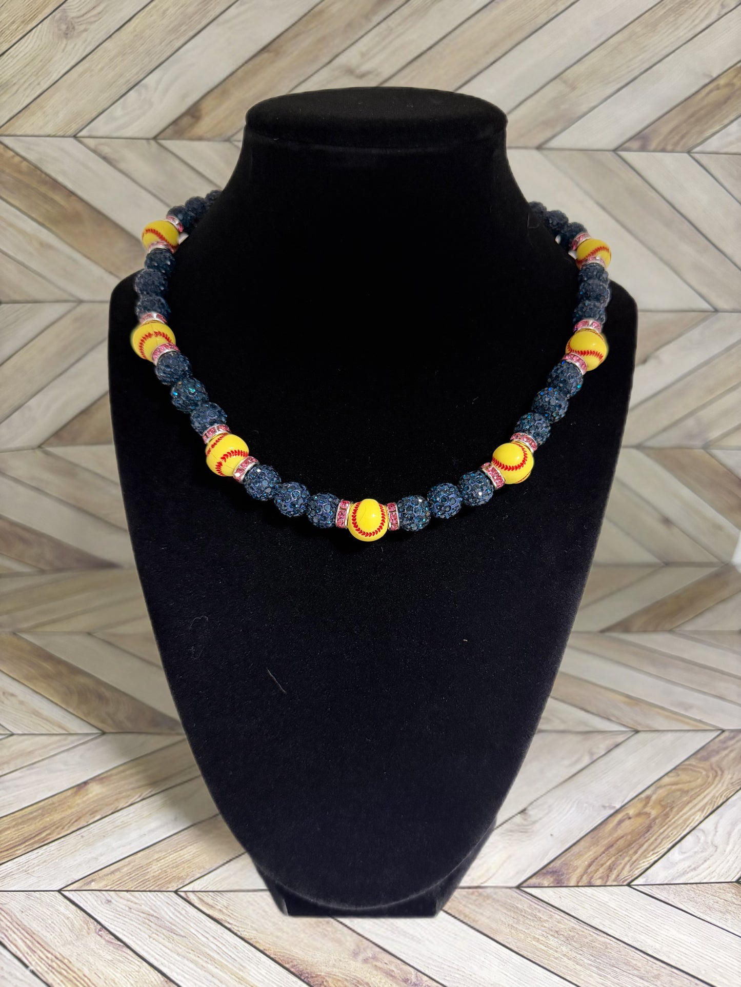 Navy w/ Pink Spacers Softball Necklace