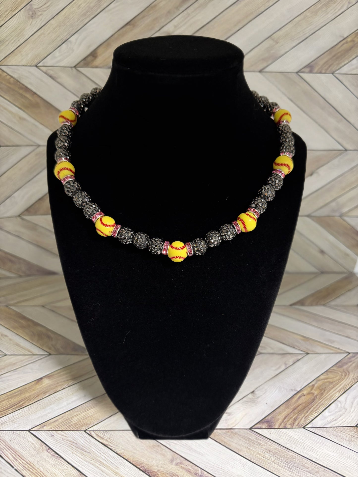 Grey w/ Pink Spacers Softball Necklace