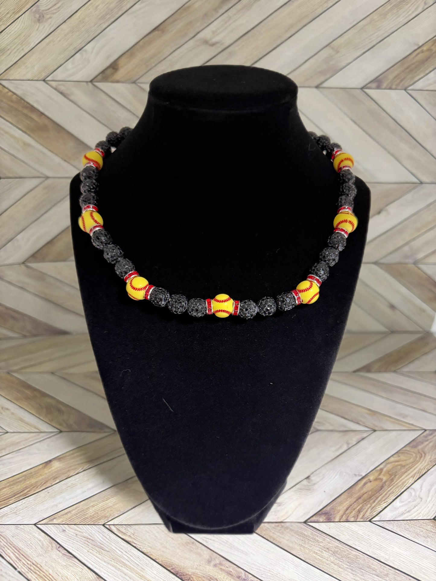 Black w/ Red Spacers Softball Necklace