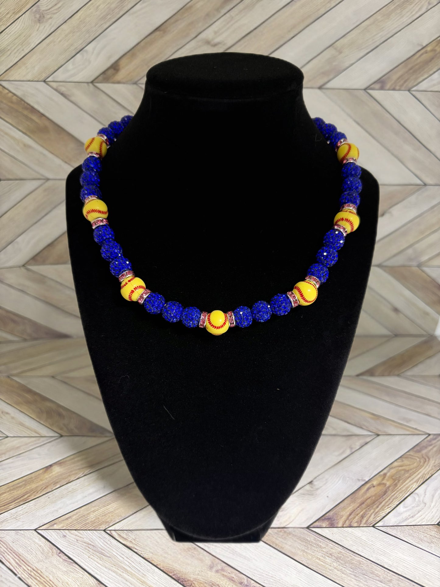 Royal Blue w/ Pink Spacers Softball Necklace