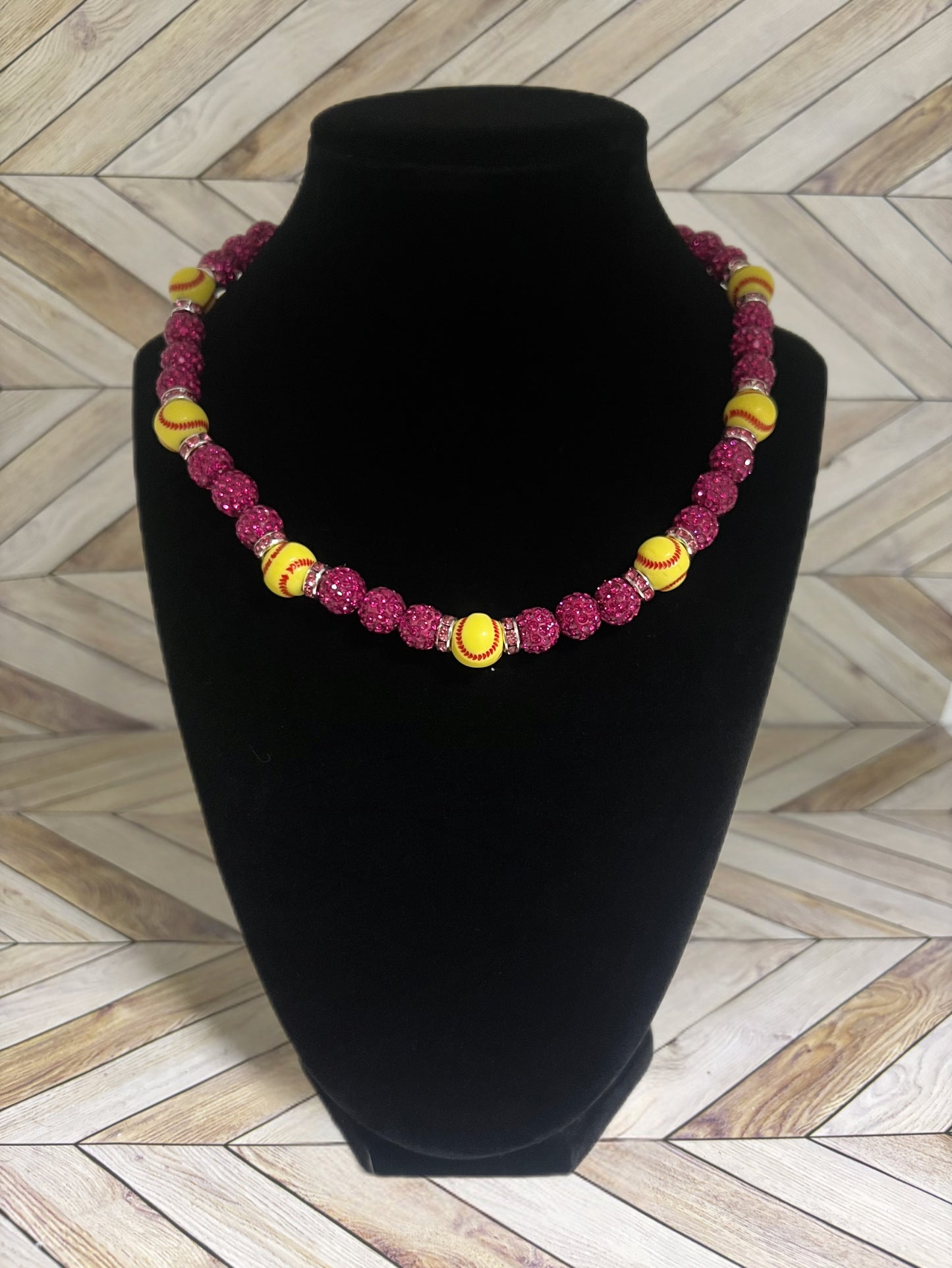 Fuchsia w/ Pink Spacers Softball Necklace