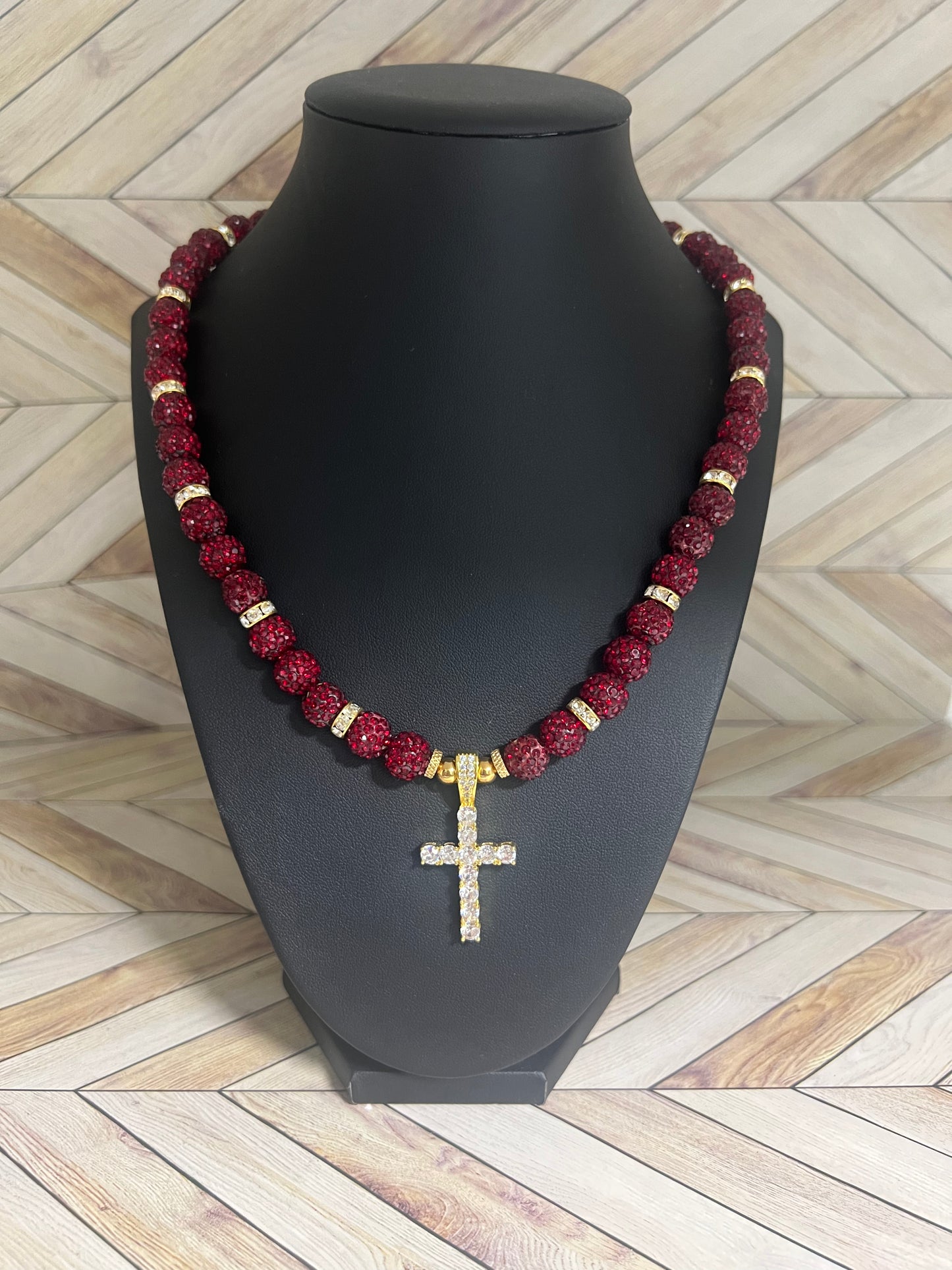 Maroon Cross Pendant Necklace