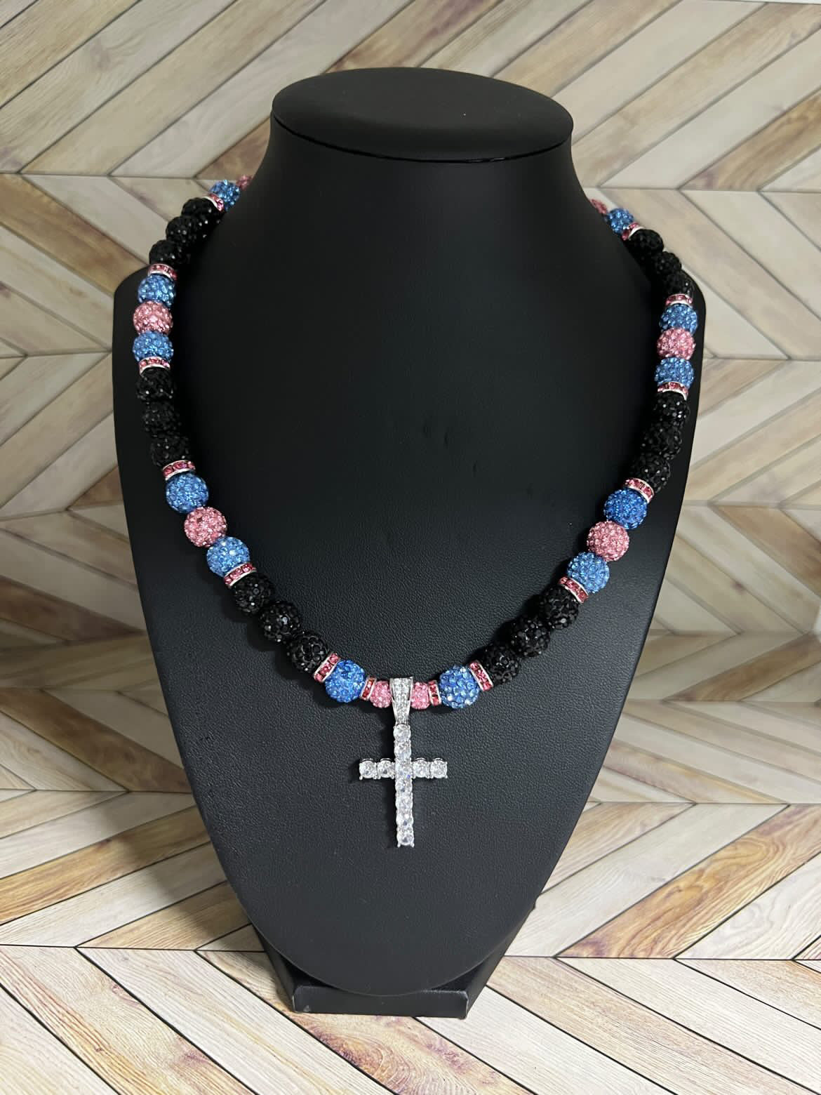 Black Cotton Candy Cross Pendant Necklace