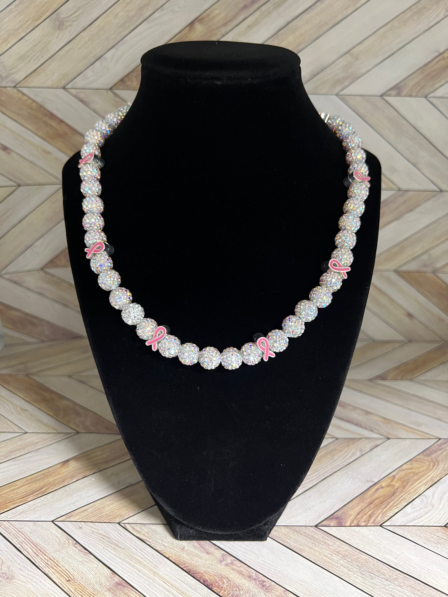 White Breast Cancer Ribbon Necklace