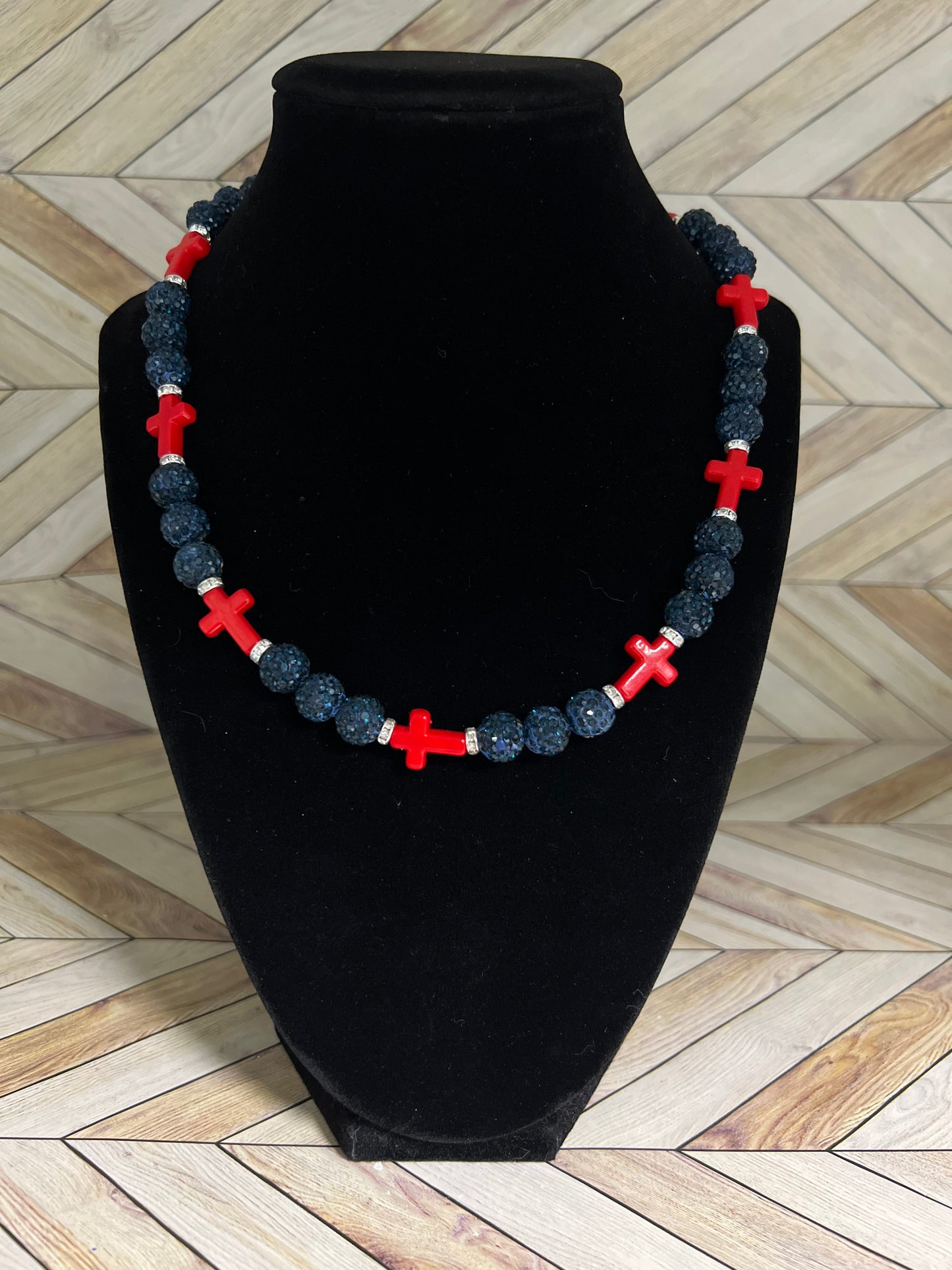 Navy & Red Mini Cross Necklace