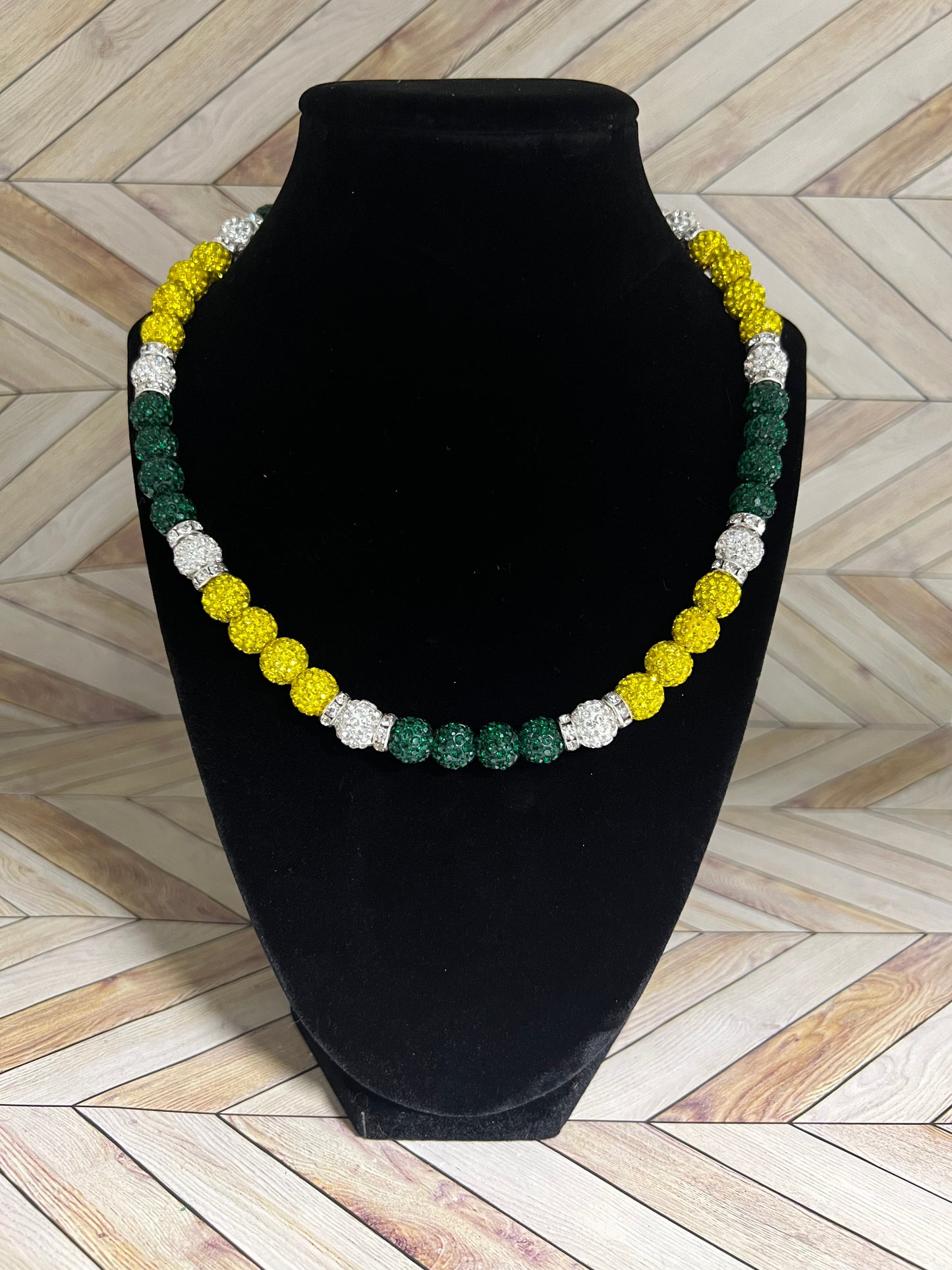 Green, Yellow & White w/ White Spacers Necklace