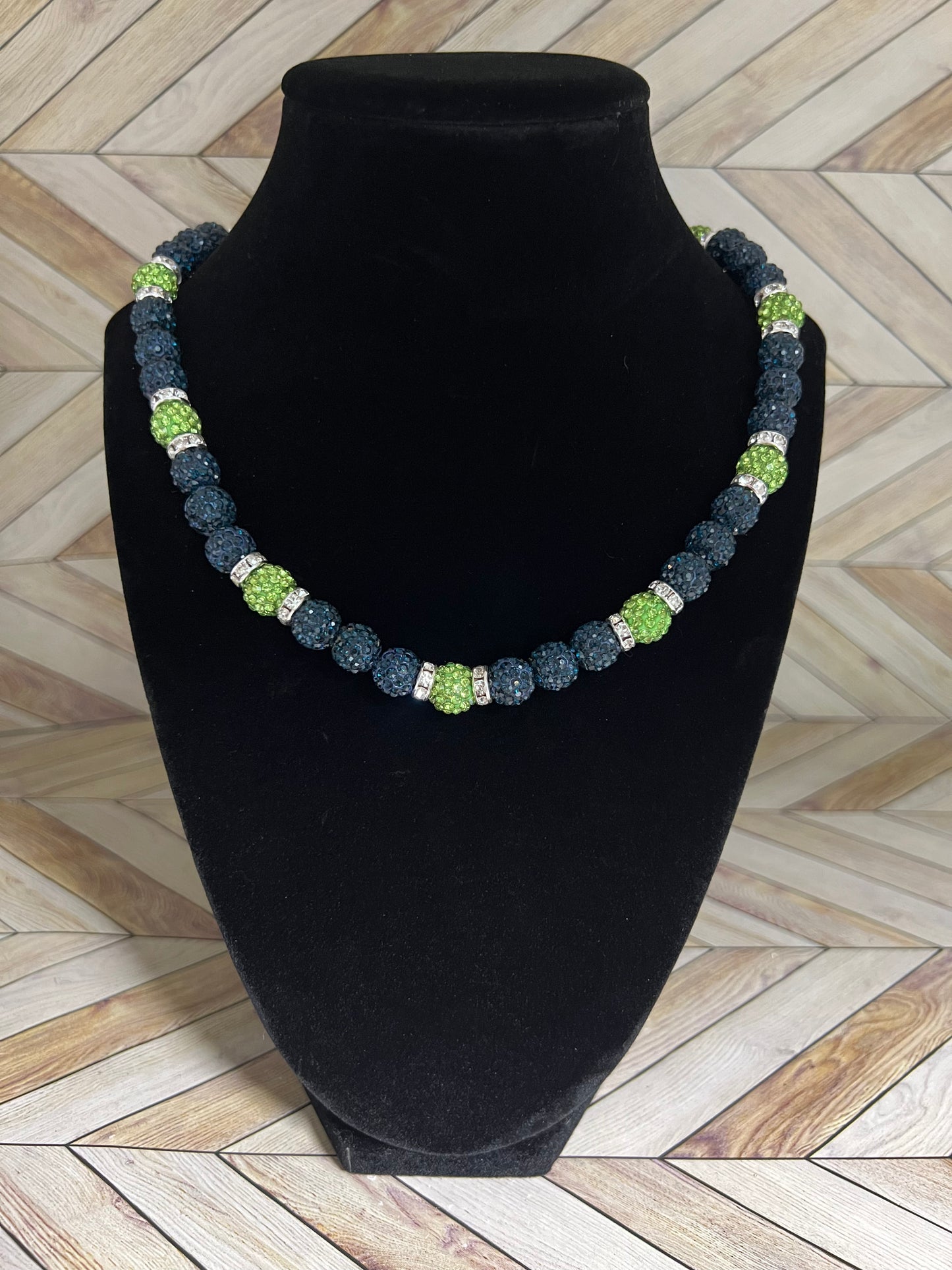 Navy & Lime Green w/ White Spacers Necklace