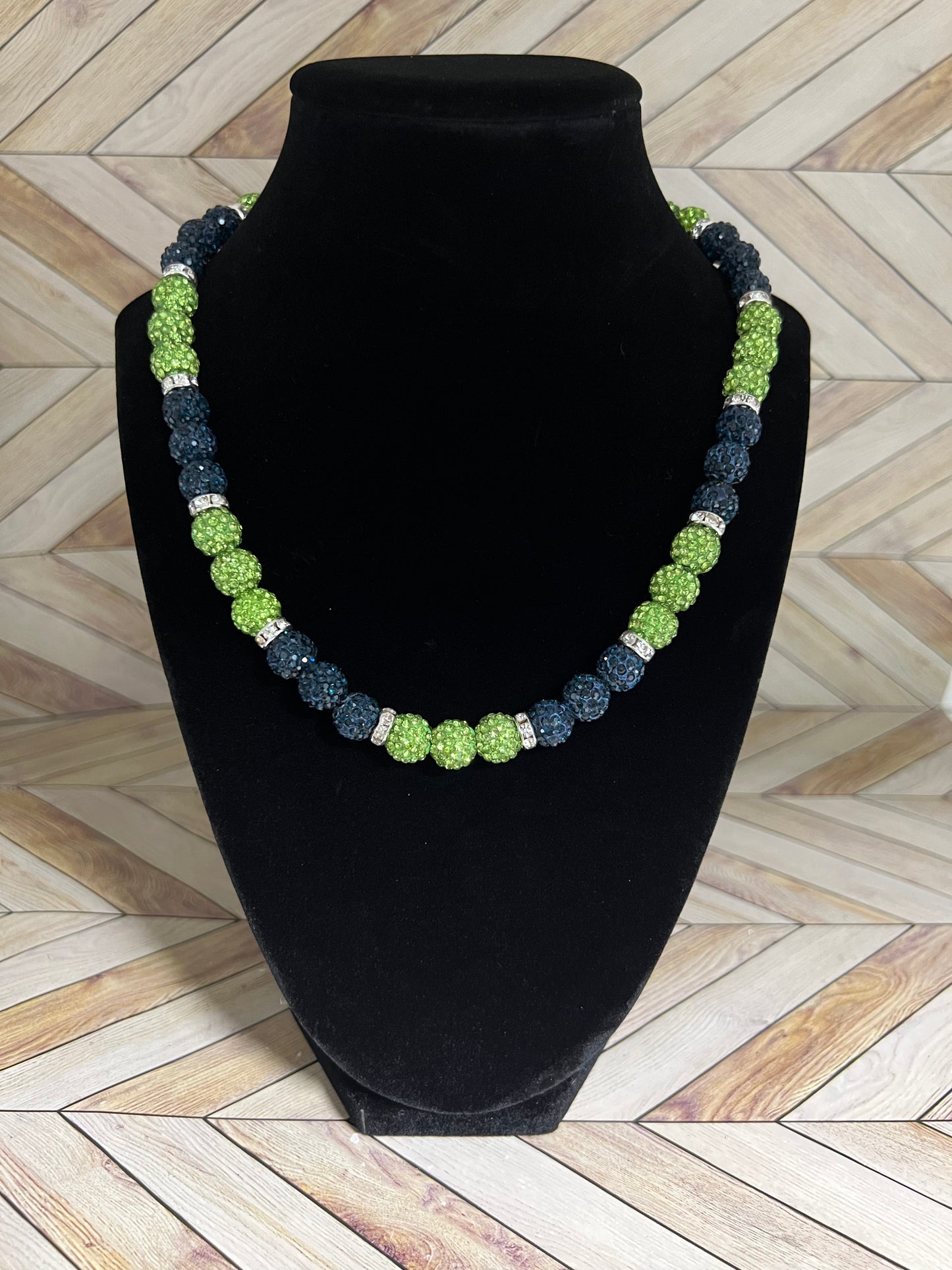 Navy & Lime Green w/ White Spacers Necklace