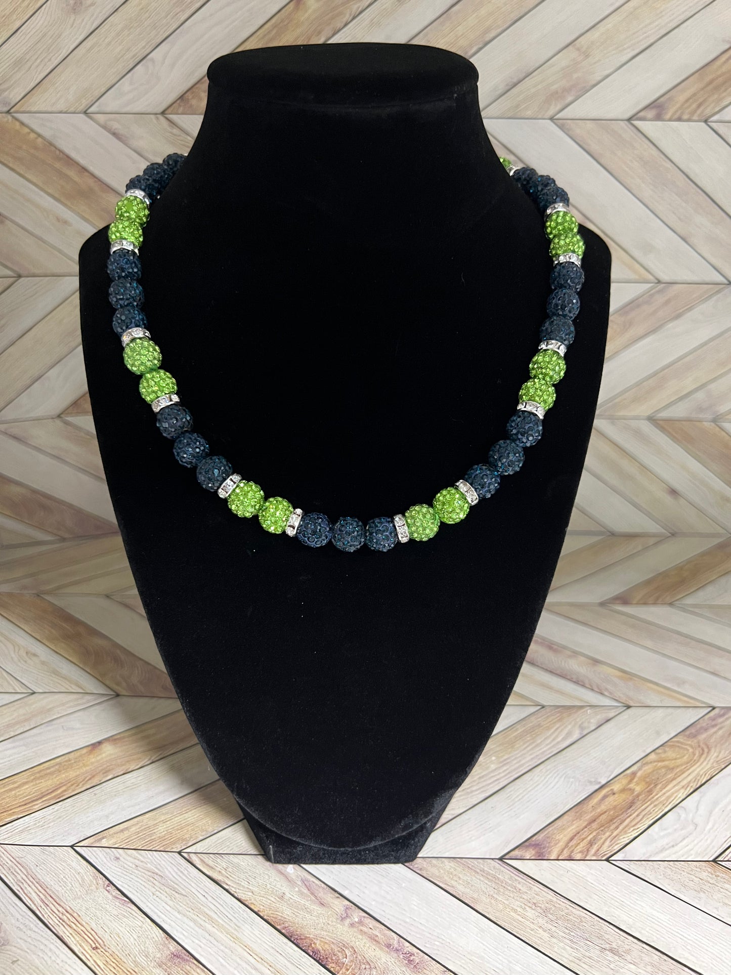 Navy & Lime Green w/ White Spacers Necklace