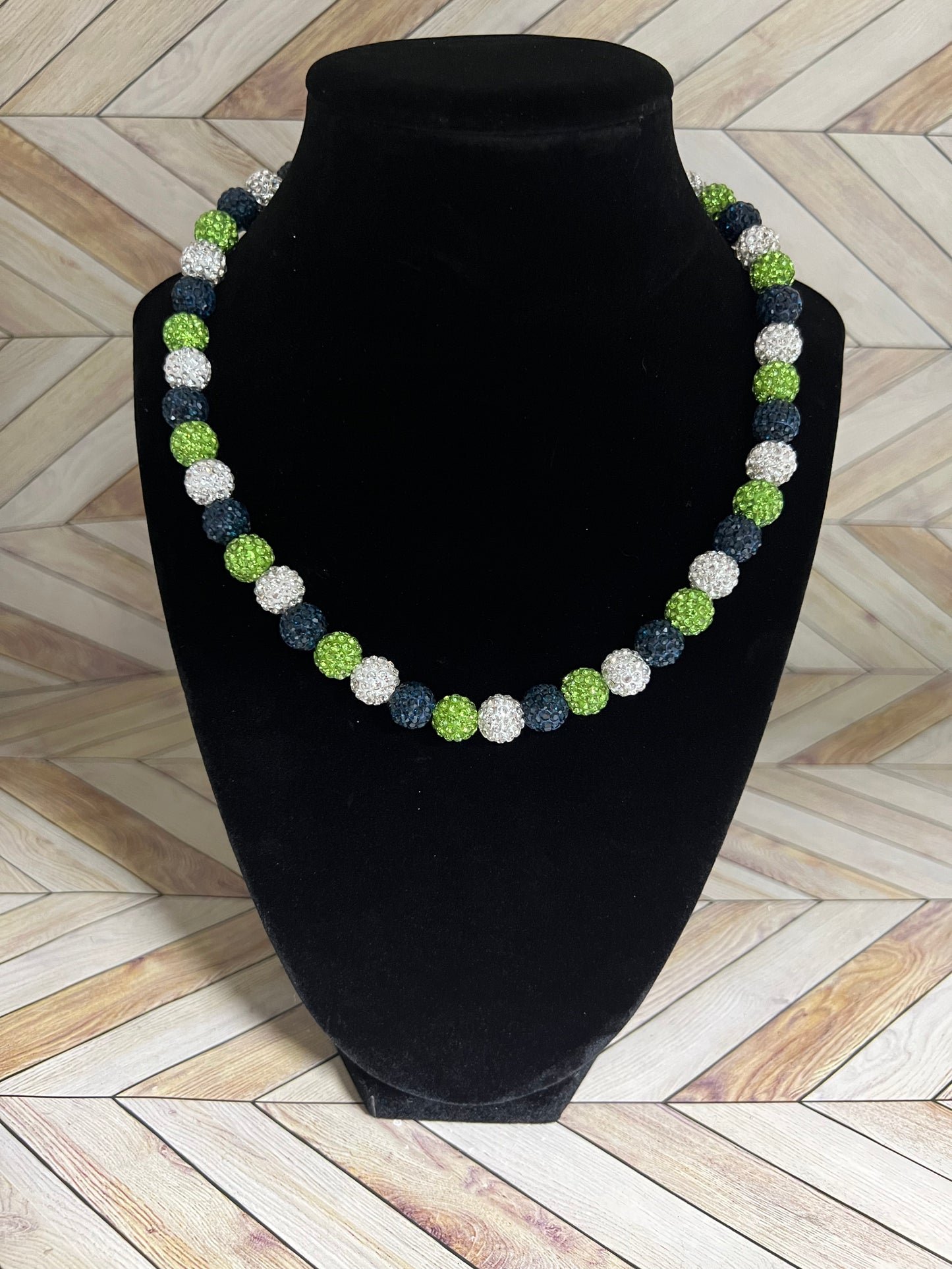 Navy, Lime Green & White Necklace