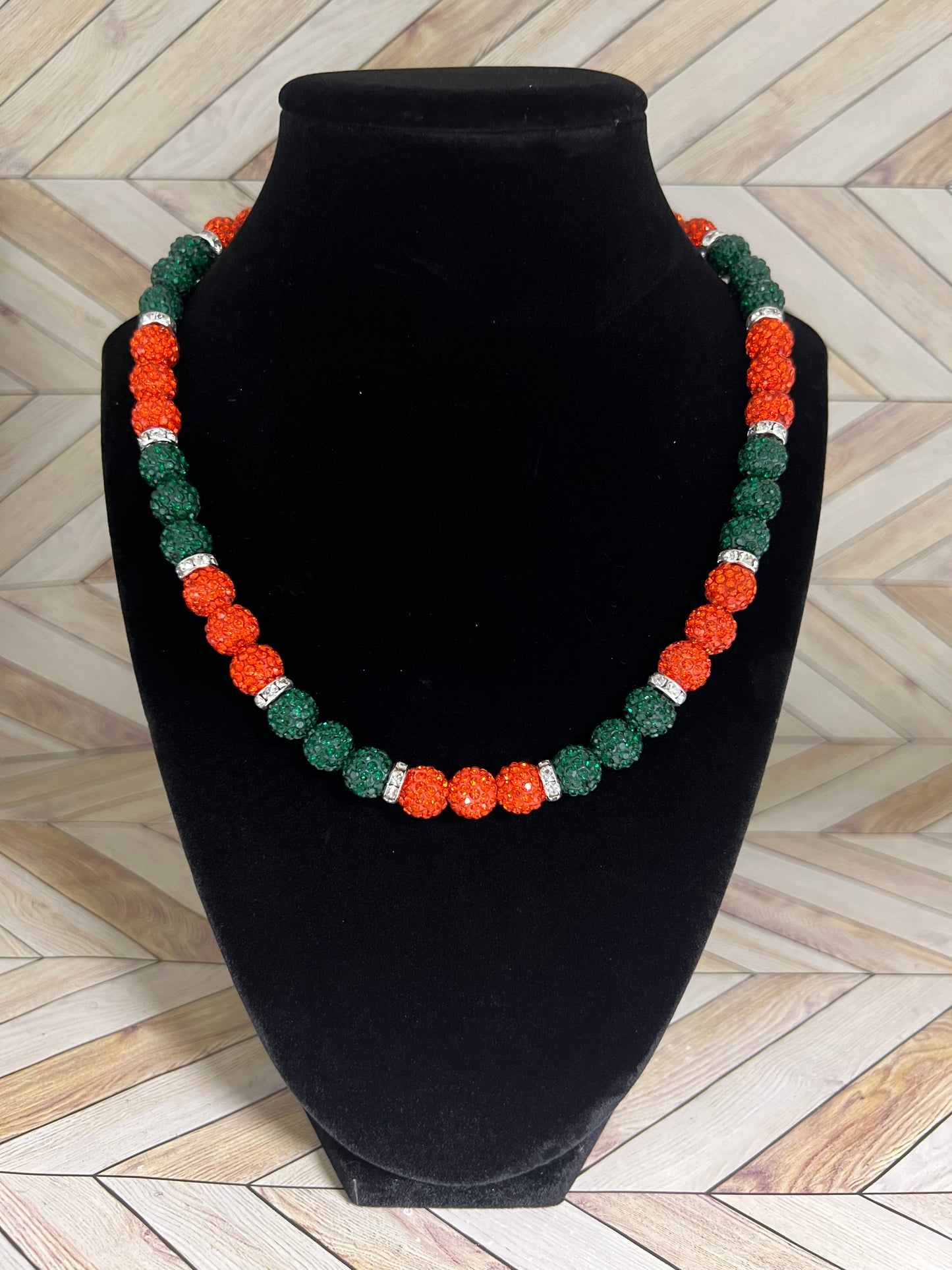 Orange & Green w/ White Spacers Necklace