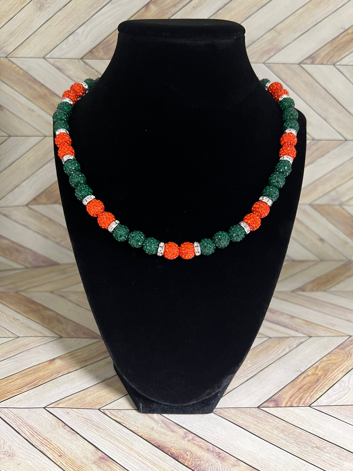 Green & Orange w/ White Spacers Necklace