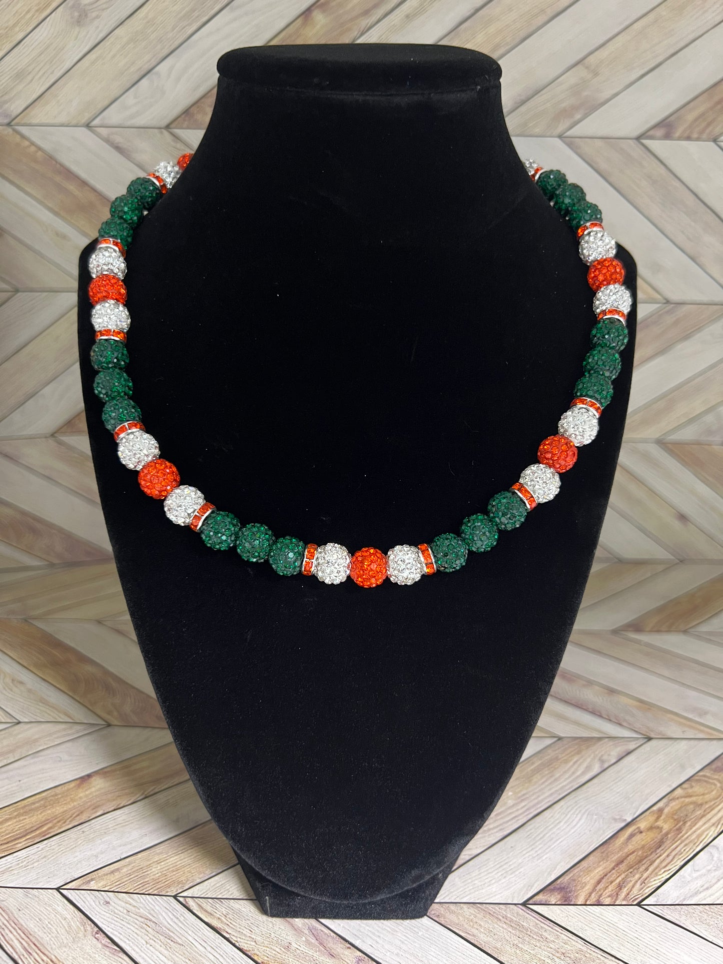 Green, White & Orange w/ Orange Spacers Necklace