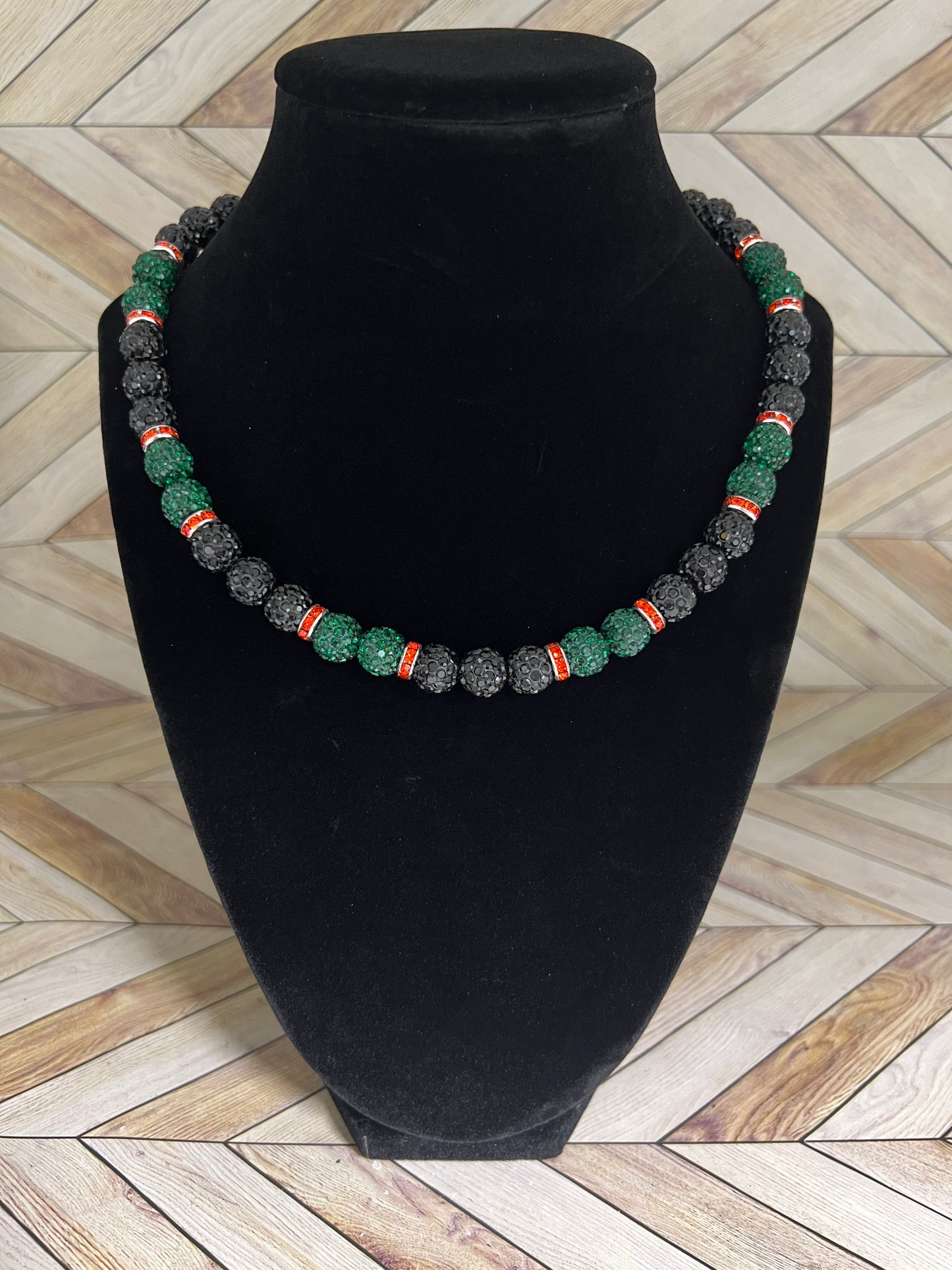 Black & Green w/ Orange Spacers Necklace
