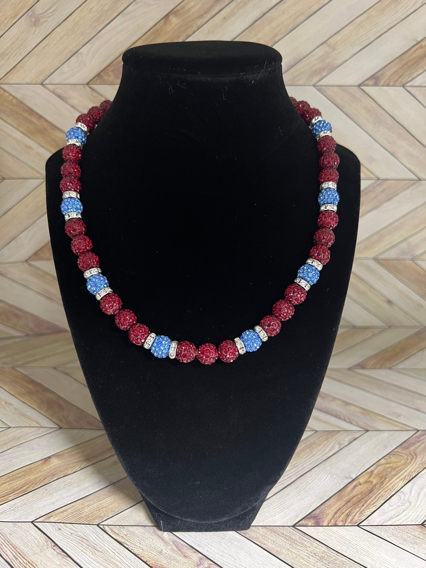 Maroon & Baby Blue w/ White Spacers Necklace