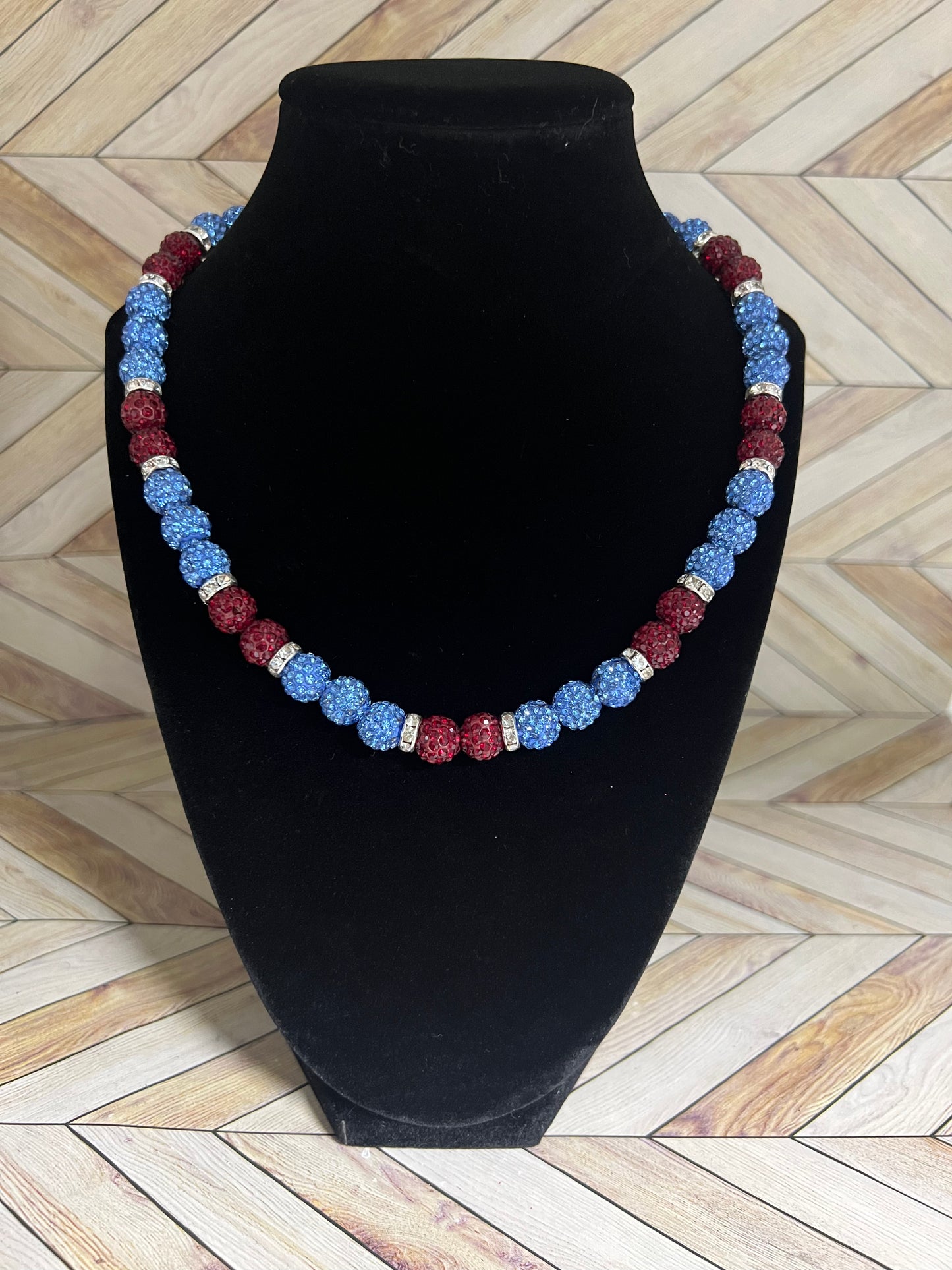 Baby Blue & Maroon w/ White Spacers Necklace