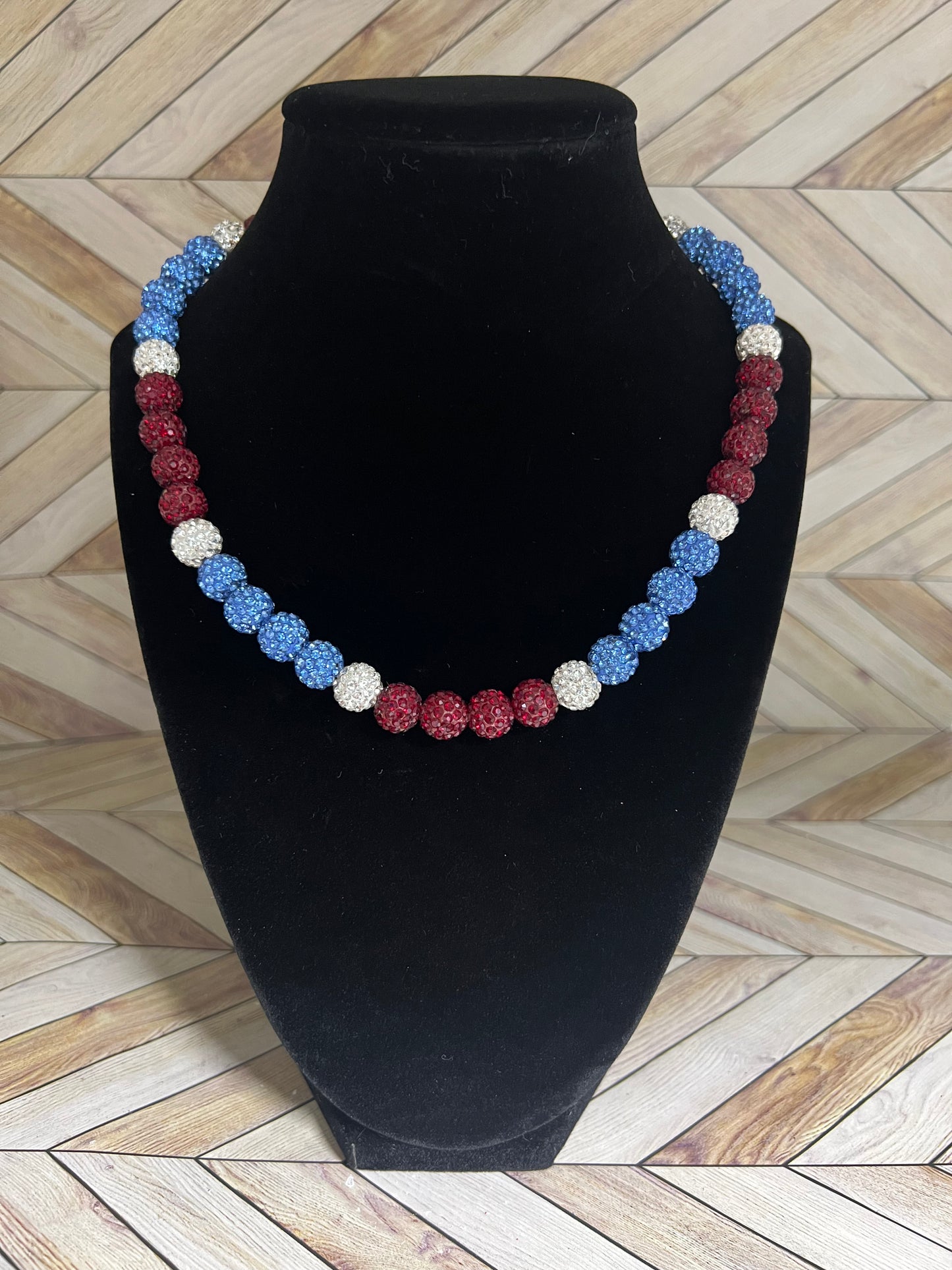 Baby Blue, Maroon & White Necklace