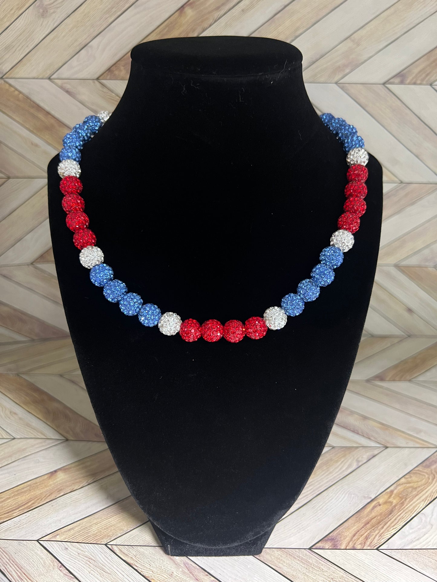 Baby Blue, Red & White Necklace