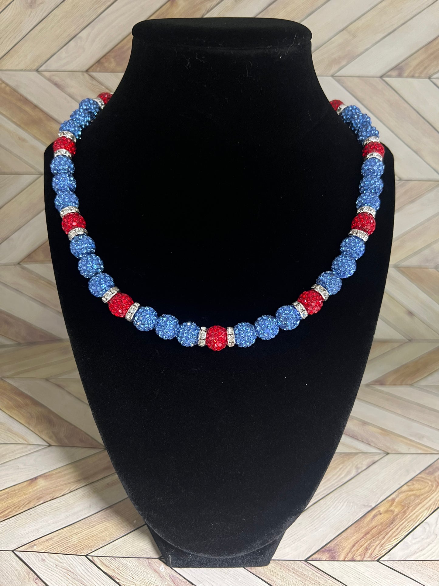 Baby Blue & Red w/ White Spacers Necklace