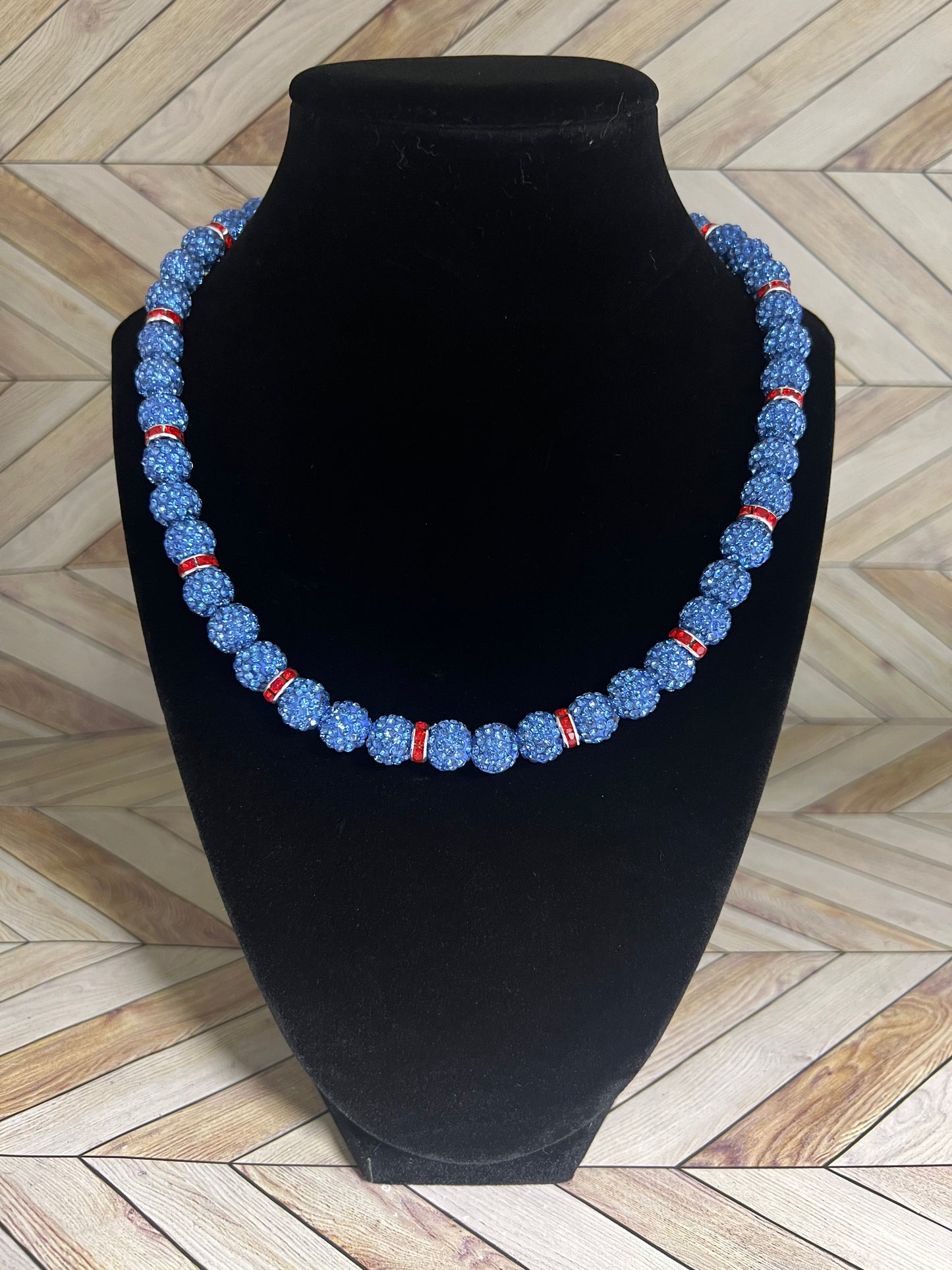 Baby Blue w/ Red Spacers Necklace