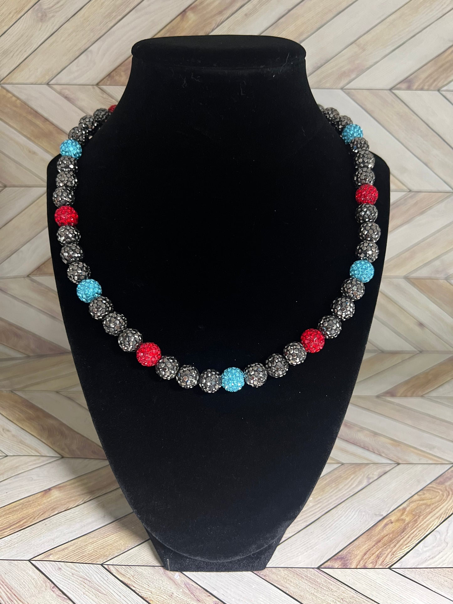 Grey, Red & Aqua Necklace