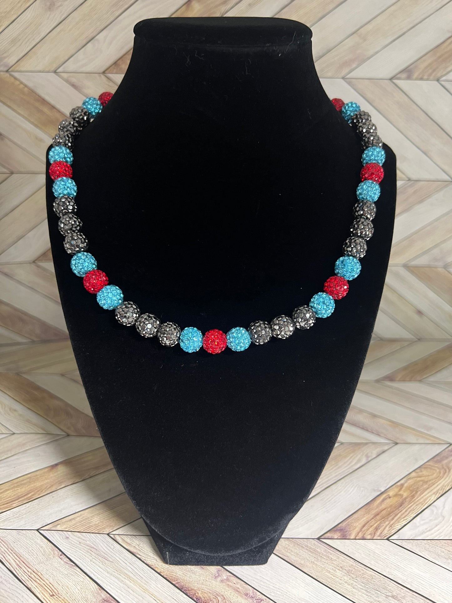 Grey, Aqua & Red Necklace