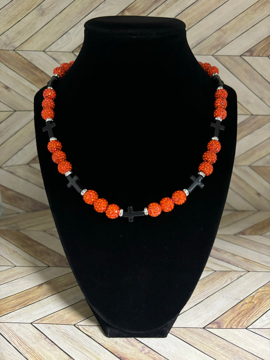 Orange & Black Mini Cross Necklace