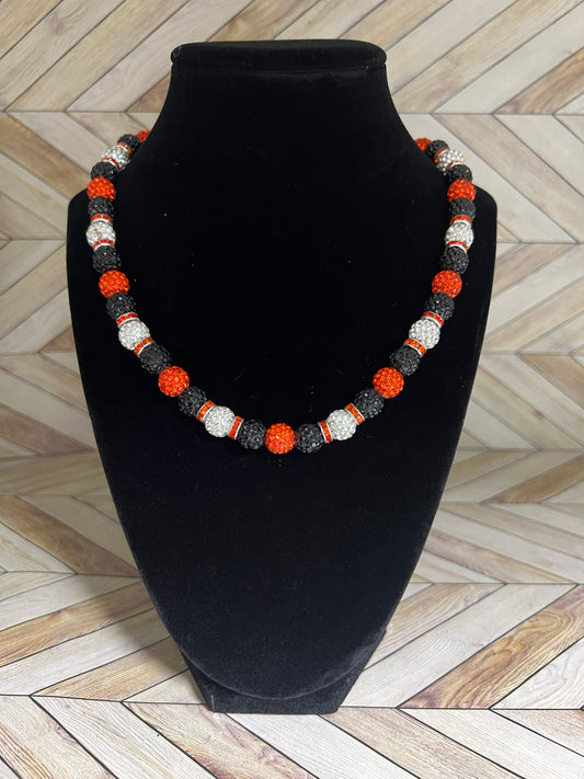 Black, Orange & White w/ Orange Spacers Necklace