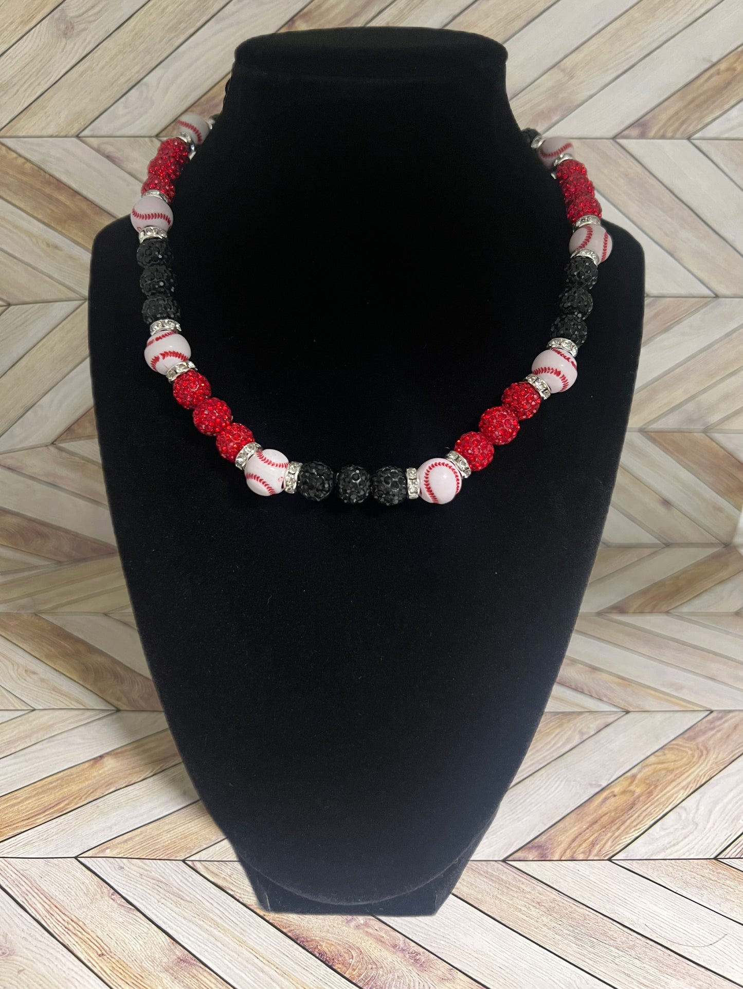 Black & Red Baseball Bead Necklace