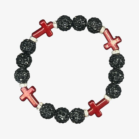 Black & Maroon Mini Cross Bracelet