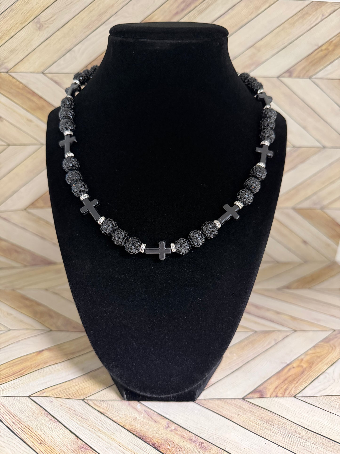 Black on Black Mini Cross Necklace