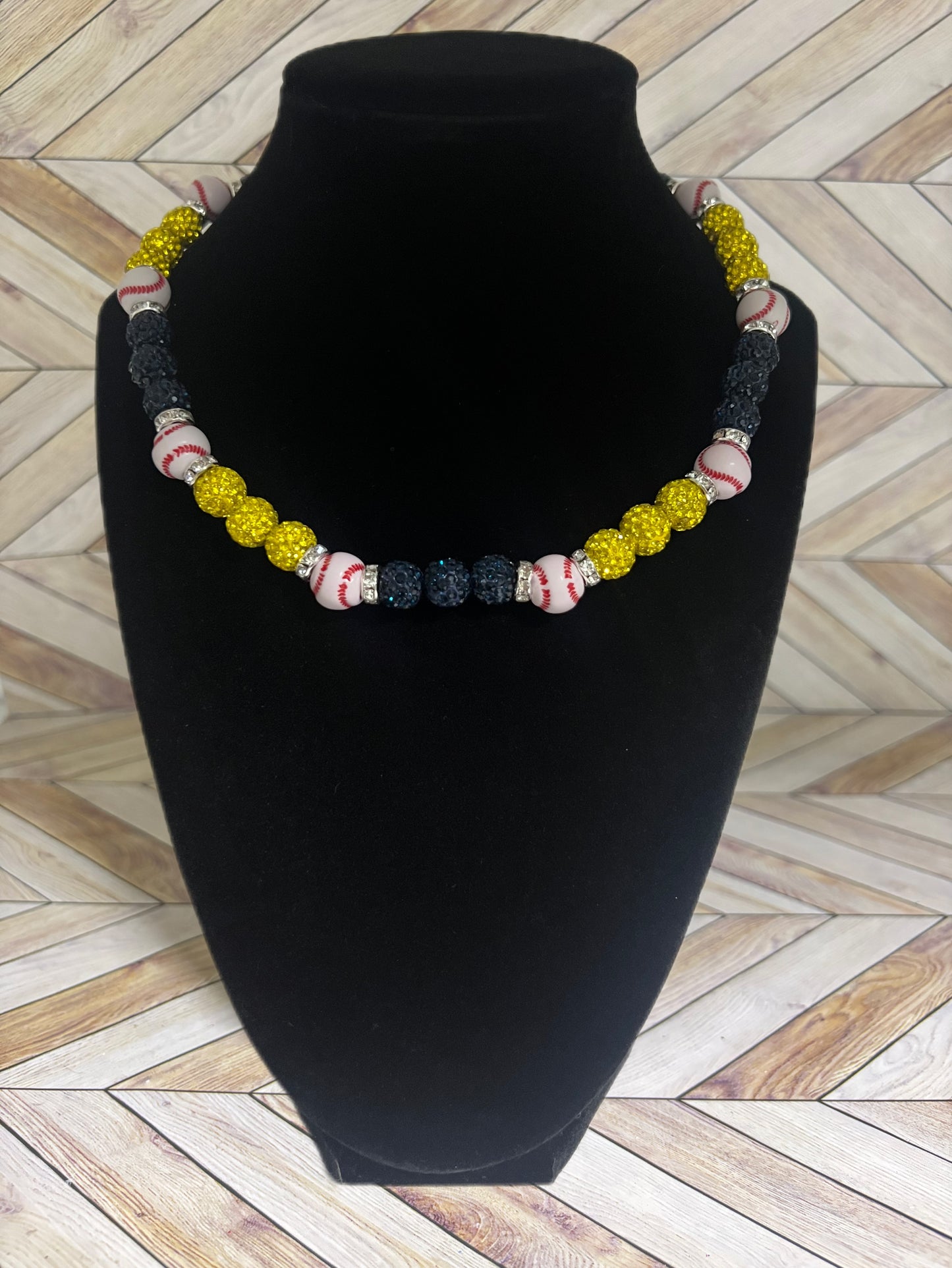 Navy & Yellow Baseball Bead Necklace