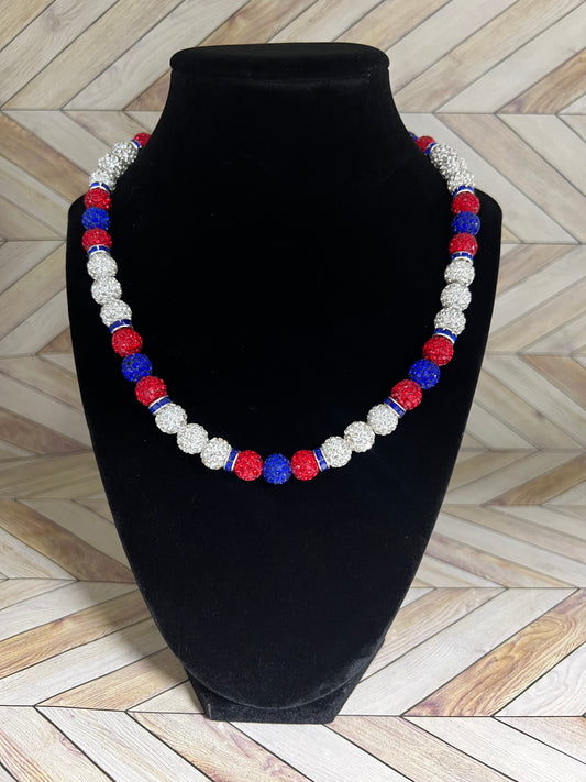 White, Red & Royal Blue w/ Royal Blue Spacers Necklace