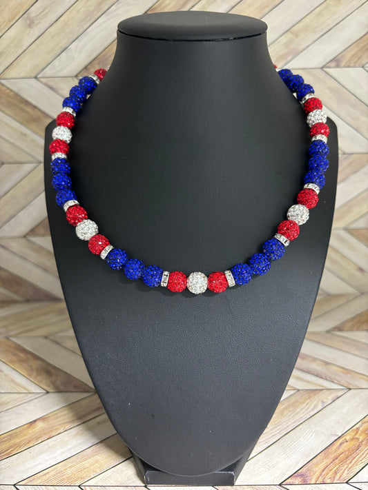 Royal Blue, Red & White w/ White Spacers Necklace
