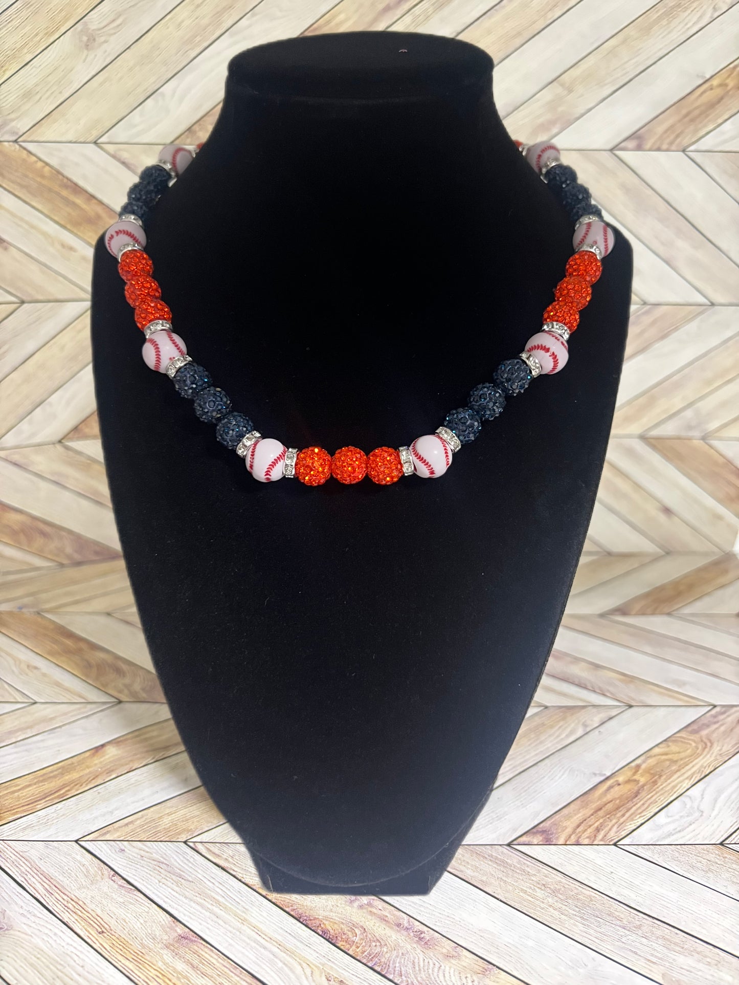 Navy & Orange Baseball Bead Necklace