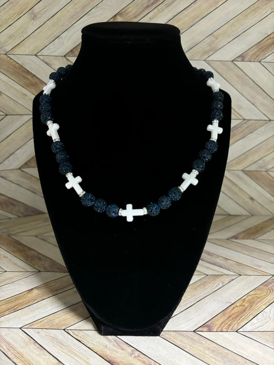 Navy & White Mini Cross Necklace