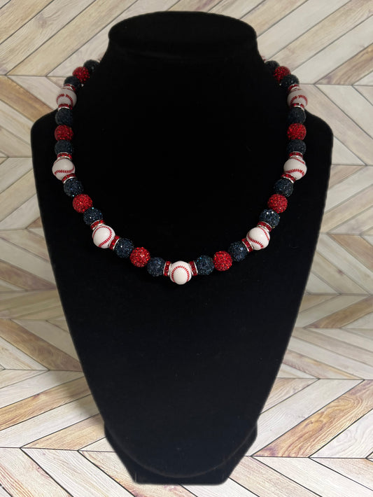 Navy & Red Baseball Bead Necklace