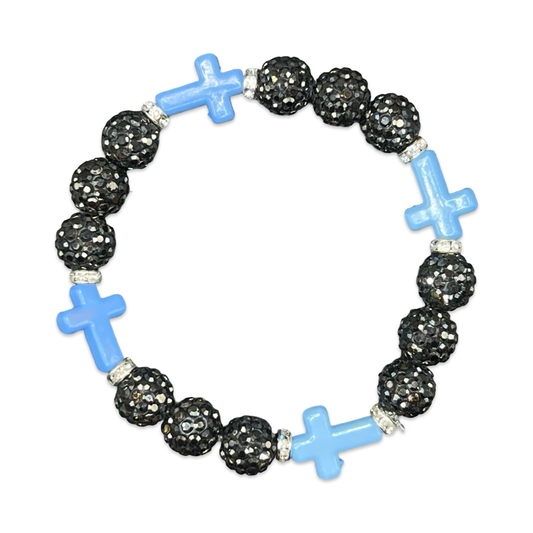 Grey & Baby Blue Mini Cross Bracelet