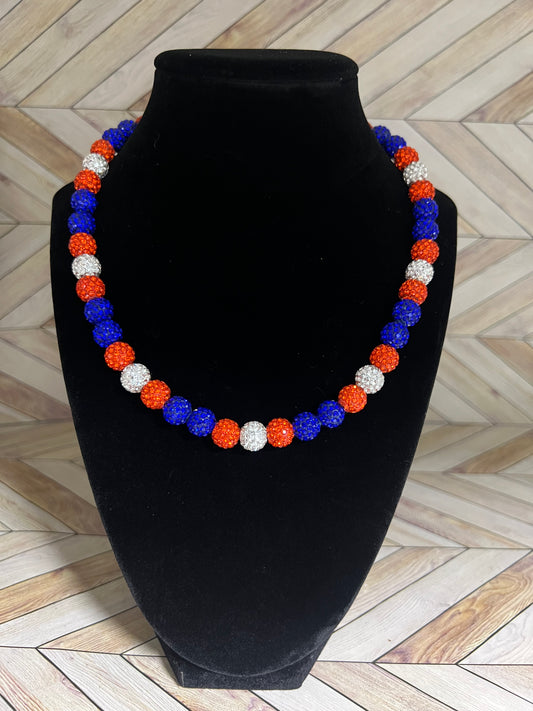 Royal Blue, Orange & White Necklace