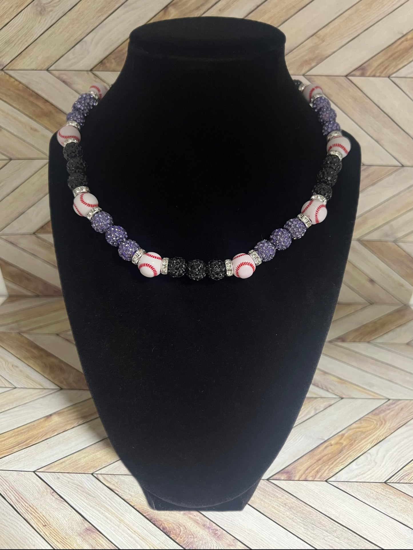 Black & Purple Baseball Bead Necklace