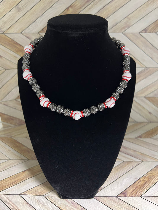 Grey Baseball Bead Necklace