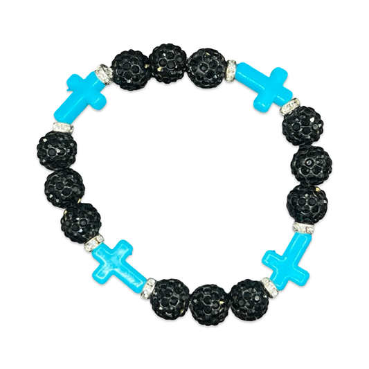 Black & Aqua Mini Cross Bracelet