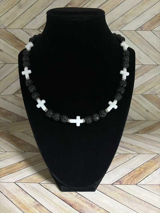 Black & White Mini Cross Necklace