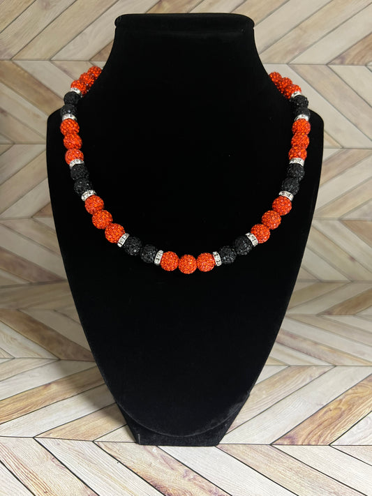 Orange & Black w/ White Spacers Necklace