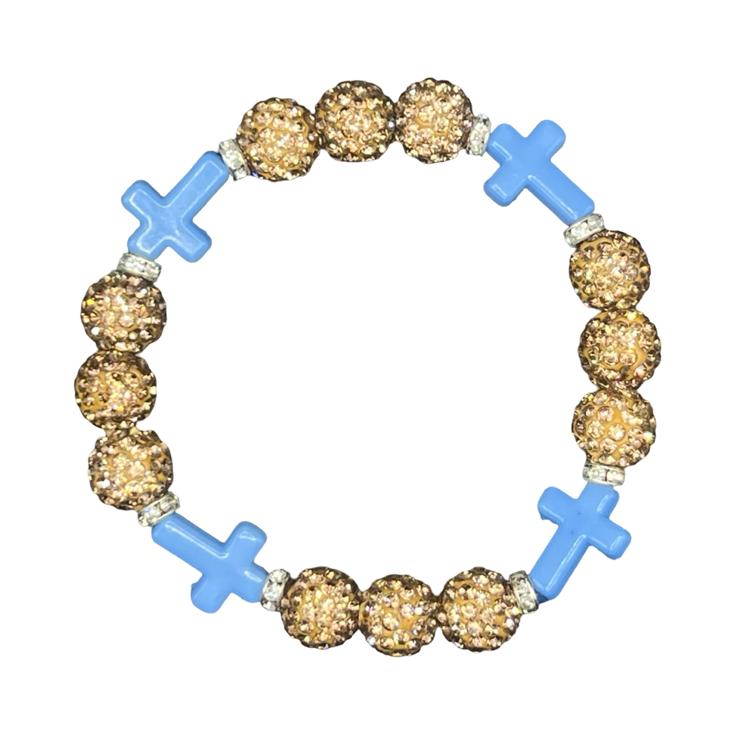 Gold & Baby Blue Mini Cross Bracelet