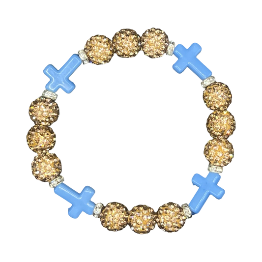 Gold & Baby Blue Mini Cross Bracelet