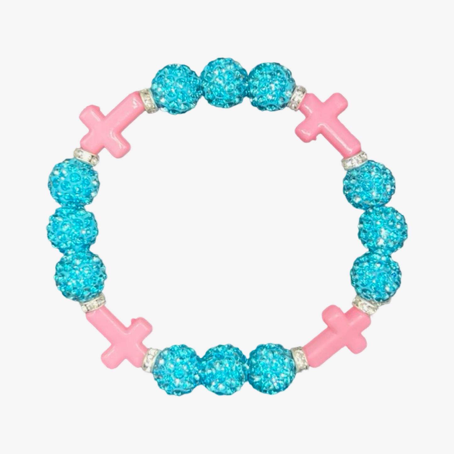 Aqua & Pink Mini Cross Bracelet